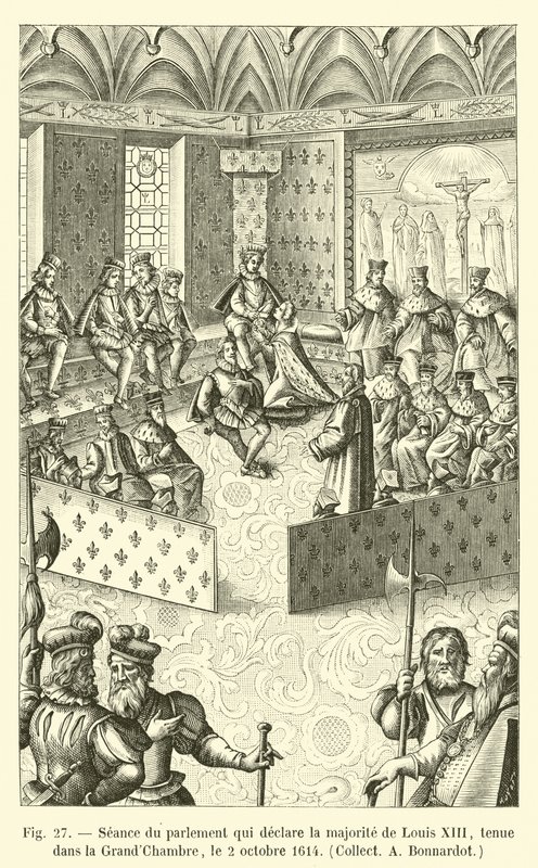 1614年10月2日、グランドシャンブルで開催されたルイ13世の過半数を宣言する議会の議席 作： フランス語学校