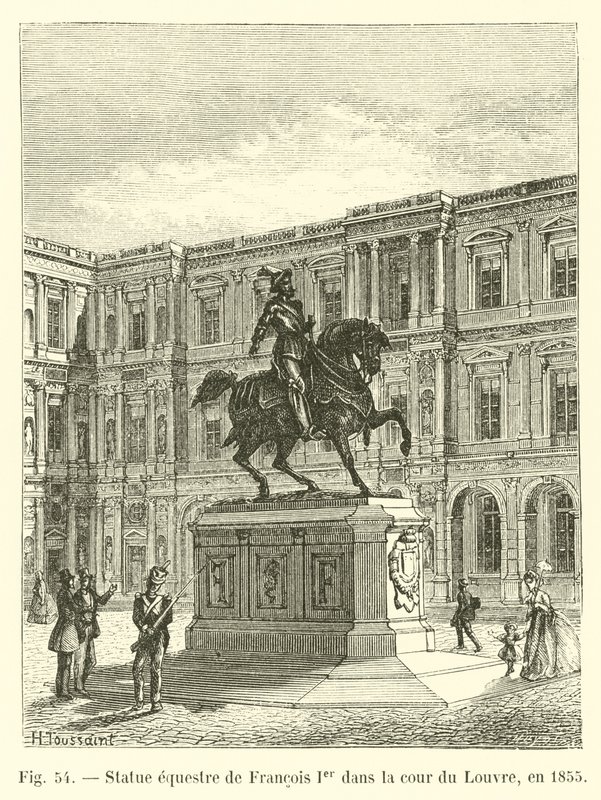 1855年、ルーブル美術館の中庭にあるフランソワ1世の騎馬像 作： フランス語学校