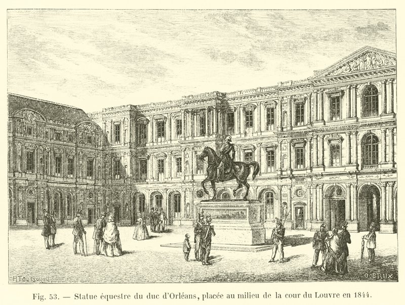 1844年にルーブル美術館の中庭に置かれたオルレアン公の騎馬像 作： フランス語学校