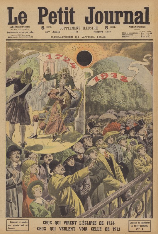 1724年と1912年の皆既日食（カラーリトグラフ 作： フランス語学校