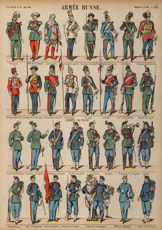 ロシア軍とスイス軍の軍服（カラー図版 作： フランス語学校