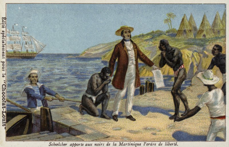マルティニークの奴隷に彼らの自由のニュースをもたらすビクターシェルチャー、c1848 作： フランス語学校