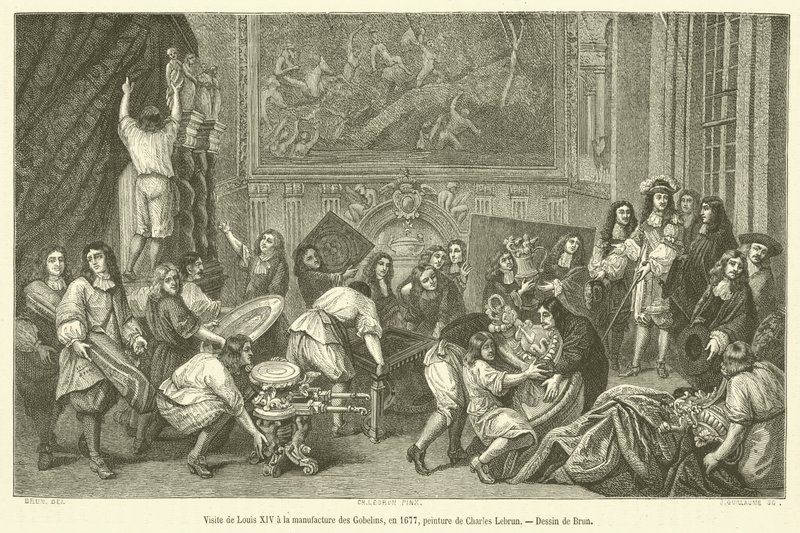 1677年、ルイ14世のゴブラン織り工場への訪問(エングレービング) 作： フランス語学校