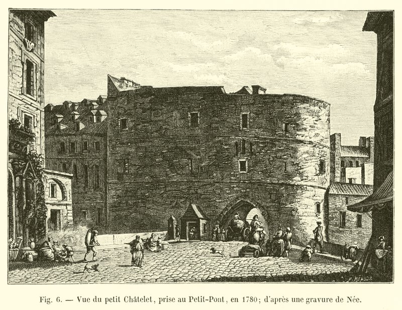 1780年にプチポンで撮影された小さなシャトレの眺め。ニーによる彫刻の後 作： フランス語学校