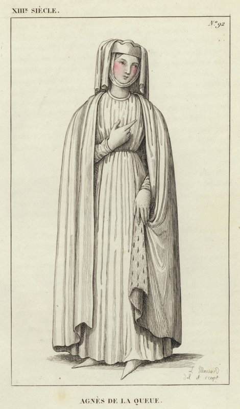 XIII Siecle, Agnes de la Queue (coloured engraving) 作： フランス語学校