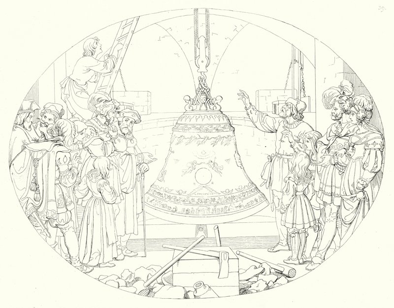 シラーの「Lied von der Glocke（鐘の歌）」の挿絵（彫刻）。 作： フリードリヒ・アウグスト・モリッツ・レッツ
