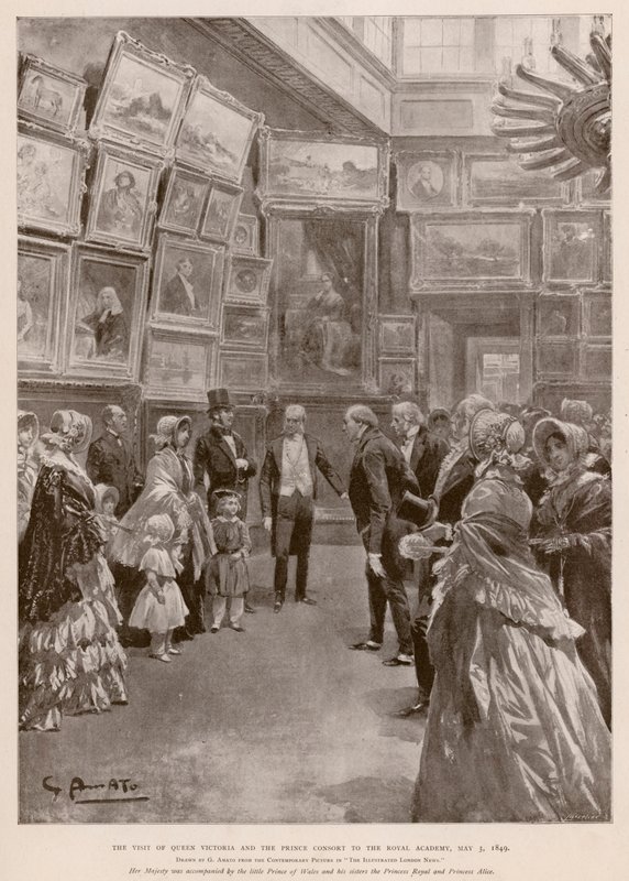 1849年5月3日、ロンドンのロイヤル・アカデミーへのヴィクトリア女王とアルバート皇太子の訪問（フォトグラビュール 作： GS（後）アマト