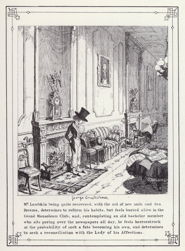 The Bachelors Own Book, or The Progress of Mr Lambkin (Gent) (e.g. engraving)」のイラスト。 作： ジョージ・クルクシャンク