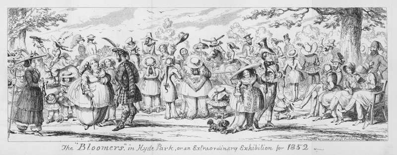 ハイドパークのブルーマーたち、または1852年の臨時展覧会（彫刻 作： ジョージ・クルクシャンク
