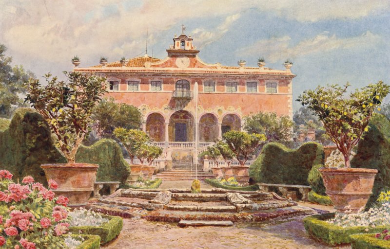 イタリアの庭園：カニパローラ荘（カラーリトグラフ） 作： ジョージ・サミュエル・エルグッド