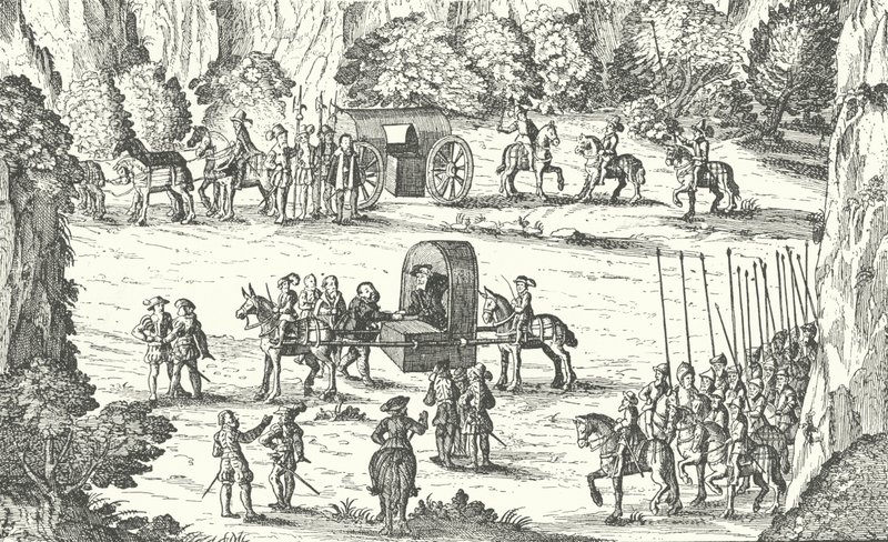 1552年、オーストリア、リンツでの神聖ローマ皇帝チャールズ5世の手による捕虜からの、ザクセンの選挙人ジョンフレデリック1世の解放 作： ドイツ語学校