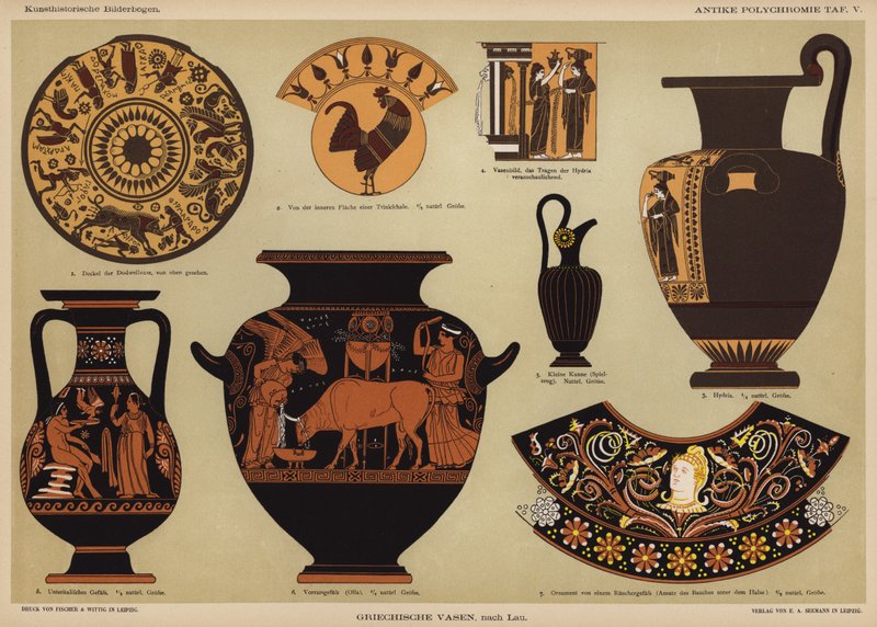古代ギリシャの多色刷り花瓶（カラーリトグラフ 作： ドイツ語学校