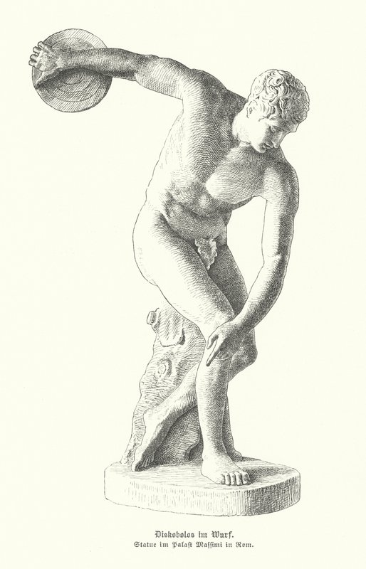 円盤投げをする古代ギリシャ人の像（彫刻 作： ドイツ語学校