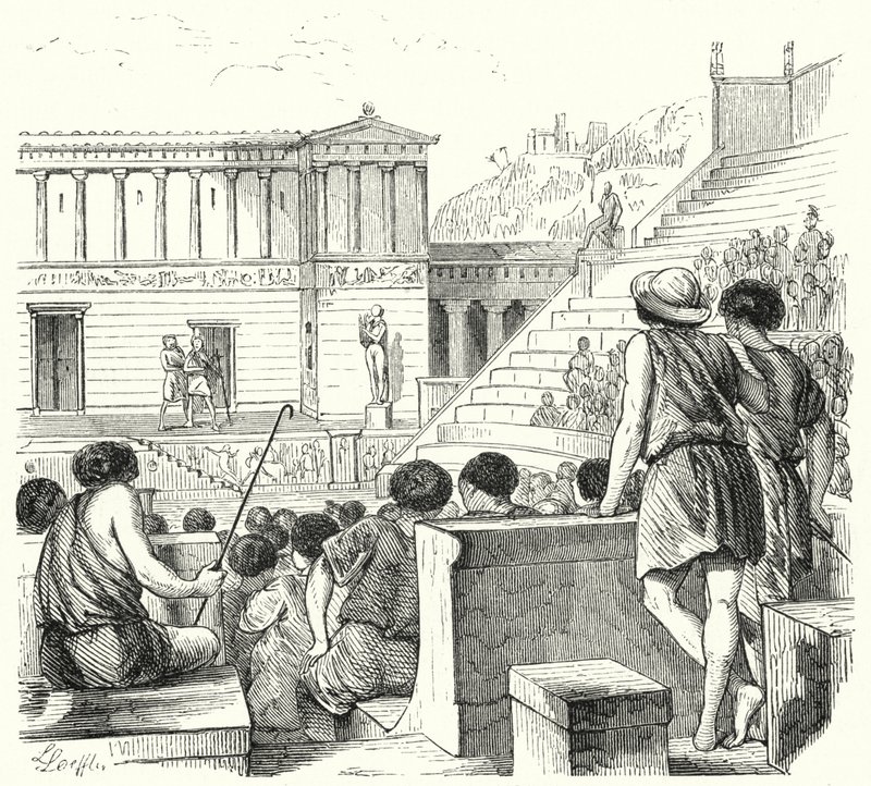 古代ギリシャの劇場（彫刻 作： ドイツ語学校