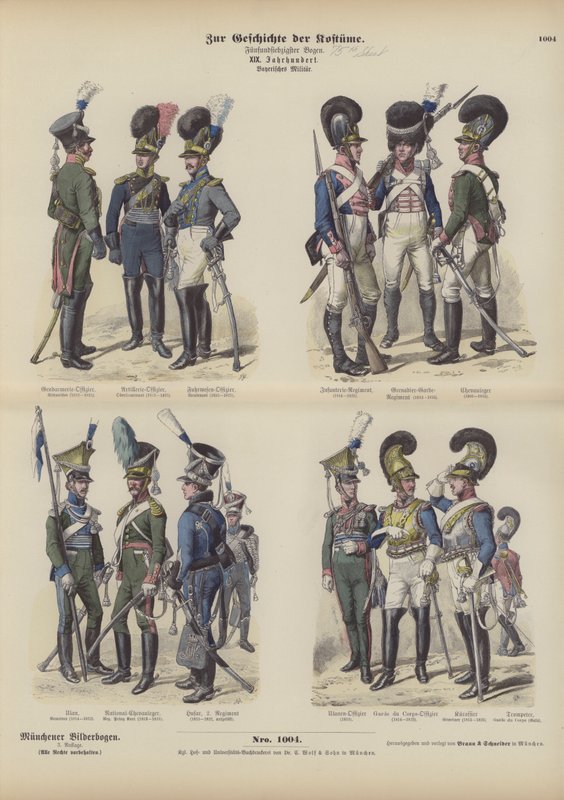 バイエルン軍の軍服、19世紀初頭（彩色済み彫刻 作： ドイツ語学校