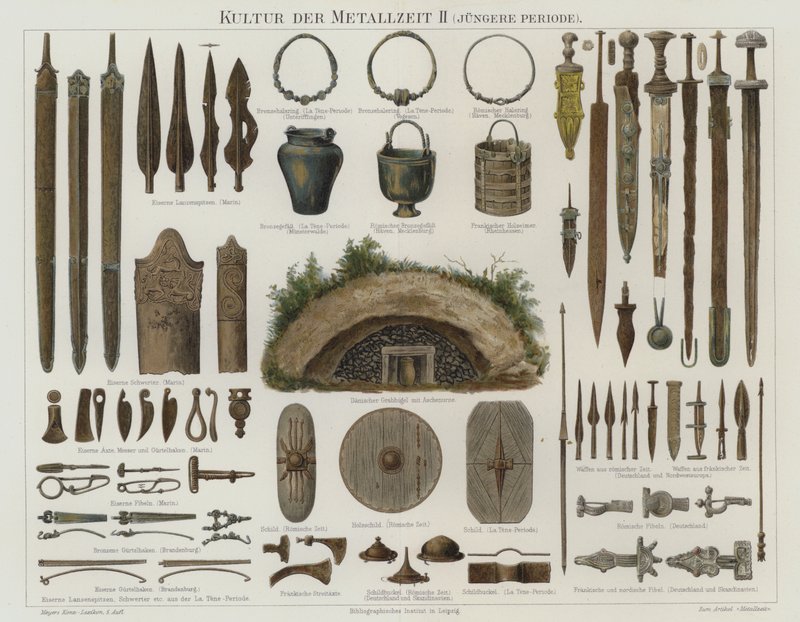 青銅器・鉄器時代の遺物（カラーリトグラフ 作： ドイツ語学校