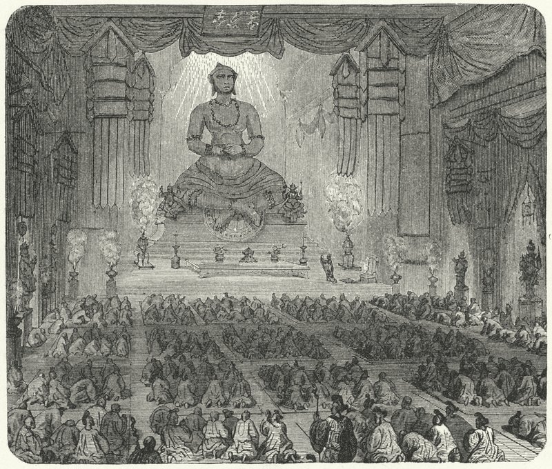 北京の僧院で礼拝する仏教徒(彫刻) 作： ドイツ語学校
