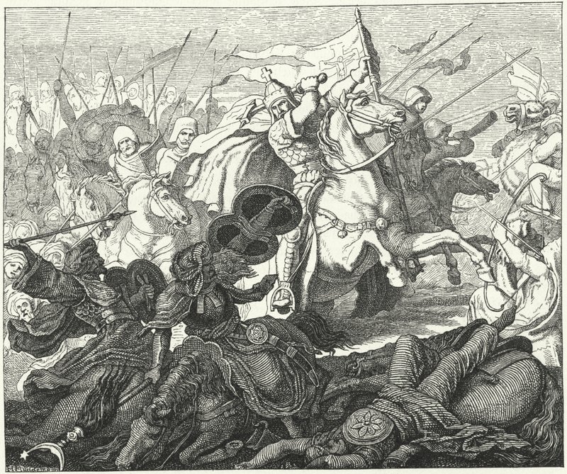 ポワチエの戦いでのシャルル・マルテル、732年（エングレービング 作： ドイツ語学校