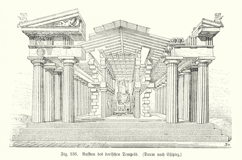 古代ギリシャのドーリス式神殿の建設（彫刻 作： ドイツ語学校