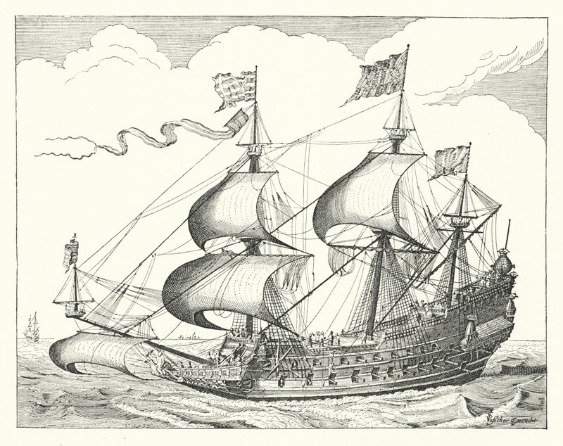 17世紀のオランダの軍艦（エングレービング 作： ドイツ語学校