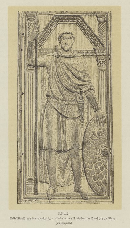 ローマ帝国の将軍、フラウィウス・アエティウス（銅版画 作： ドイツ語学校