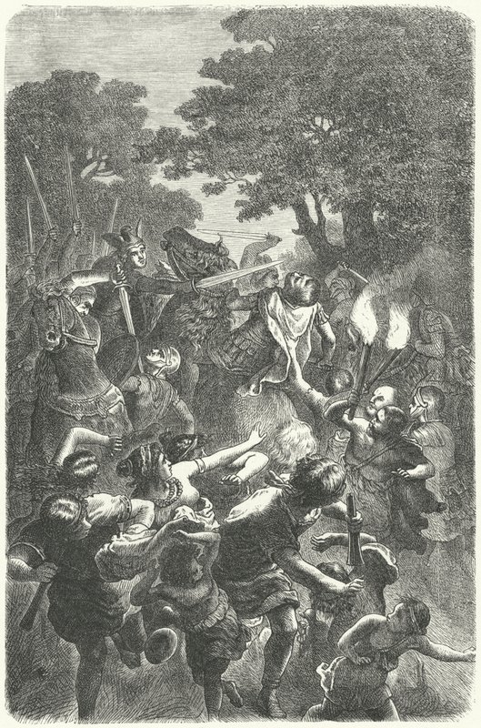 ドイツ軍の攻撃を受けて逃げ惑うローマ人（彫刻 作： ドイツ語学校