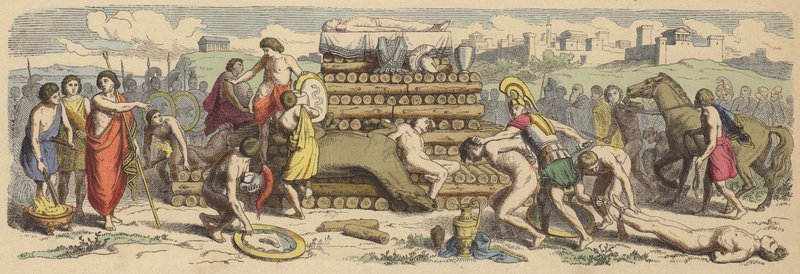 古代ギリシャにおける英雄の葬儀（彩色彫刻 作： ドイツ語学校