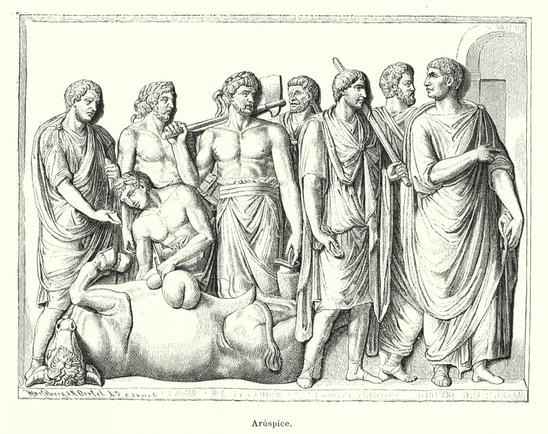 Haruspex（古代ローマの司祭で、犠牲となった動物の骨を調べて未来を予測した）（リトグラフ 作： ドイツ語学校