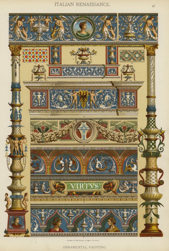 イタリア・ルネッサンス、装飾画（カラーリトグラフ 作： ドイツ語学校