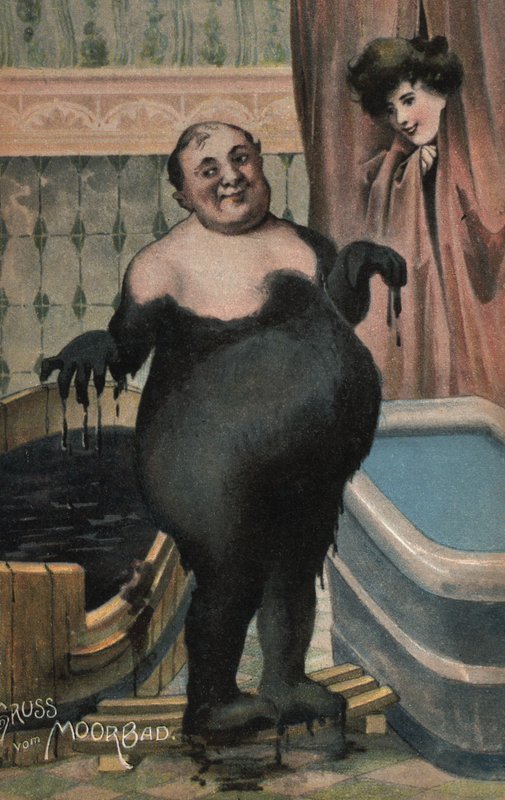 泥風呂に入る男（カラーリソグラフ 作： ドイツ語学校