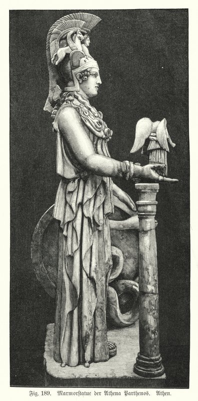 古代ギリシャの女神アテナの大理石像（アテネのパルテノン神殿より）（彫刻作品 作： ドイツ語学校
