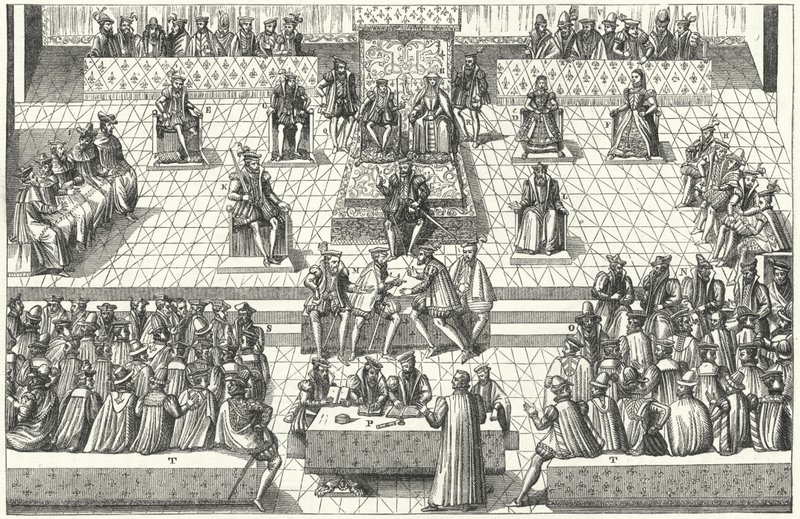 1561年1月、オルレアンで開催されたフランスエステイト・ジェネラルの会議（彫刻 作： ドイツ語学校
