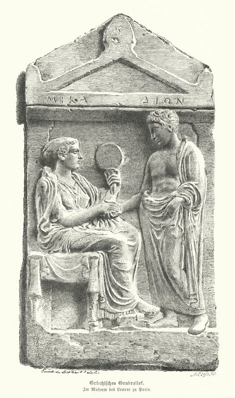 古代ギリシャの墓石のレリーフ（彫刻 作： ドイツ語学校