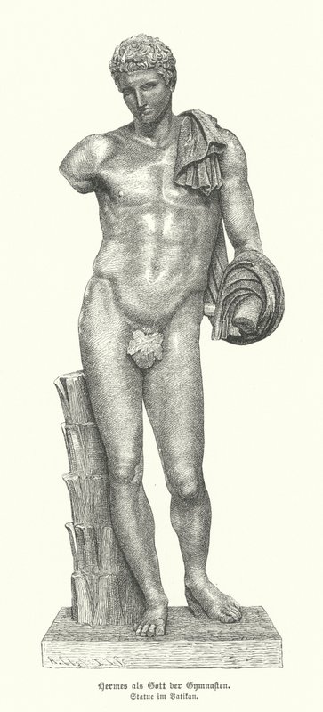 体操選手の神としての古代ギリシャの神ヘルメスの像（彫像 作： ドイツ語学校