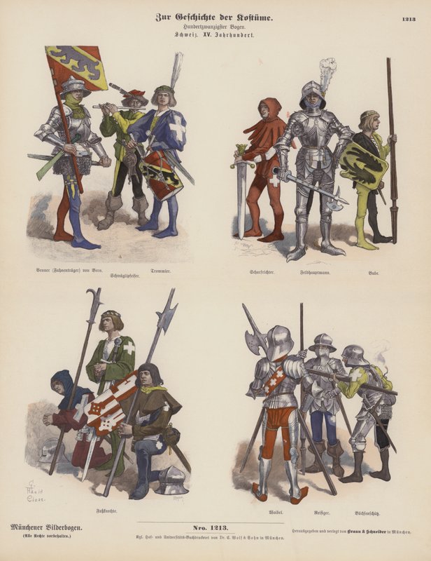 15世紀のスイス軍の衣装（彩色済み彫刻 作： ドイツ語学校