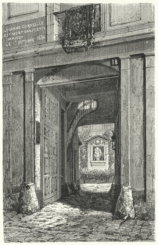 1684年にフランスの劇作家ピエール・コルネイユが亡くなったパリの家（版画 作： ドイツ語学校