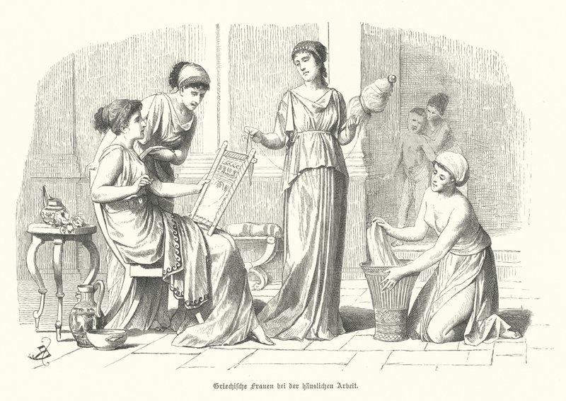 古代ギリシャの家事をする女性たち（彫刻 作： ドイツ語学校