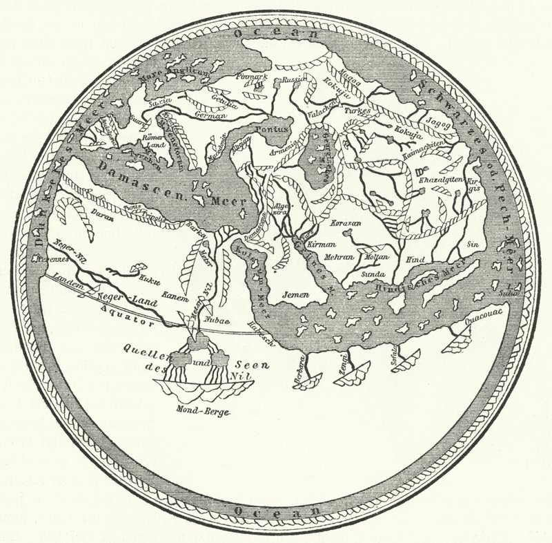 アラブの地理学者・地図製作者であるMuhammad al-Idrisiの世界地図。 作： ドイツ語学校