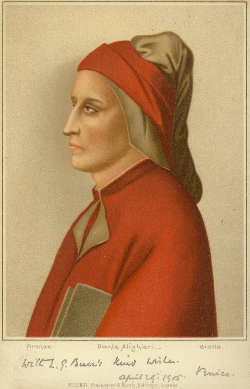 ダンテ・アリギエーリ（c1265-1321）、イタリアの詩人（クロモリト） 作： ジョット・ディ・ボンドーネ
