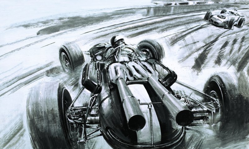 ロータス・フォードを駆ったジム・クラークがインディアナポリス500を制するまで、イギリス人は誰もインディアナポリス500を制したことがなかった。 作： グラハム・コトン