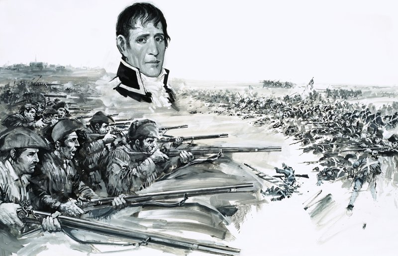 アンドリュー・ジャクソン将軍の肖像（1815年ニューオーリンズでのイギリス軍の敗北のイメージの上 作： グラハム・コトン