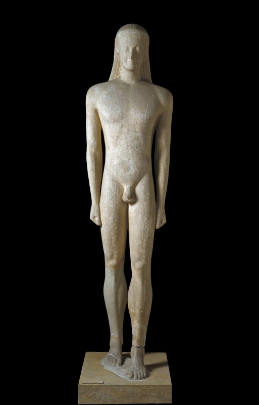 ギリシャ美術：コウロス像 アルカイック期（紀元前650-500年）の青年の