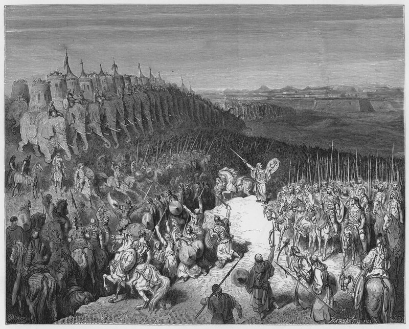 ギュスターヴ・ドア聖書：アポロニウス軍の前でのジョナサン 作： ギュスターヴ・ドレ