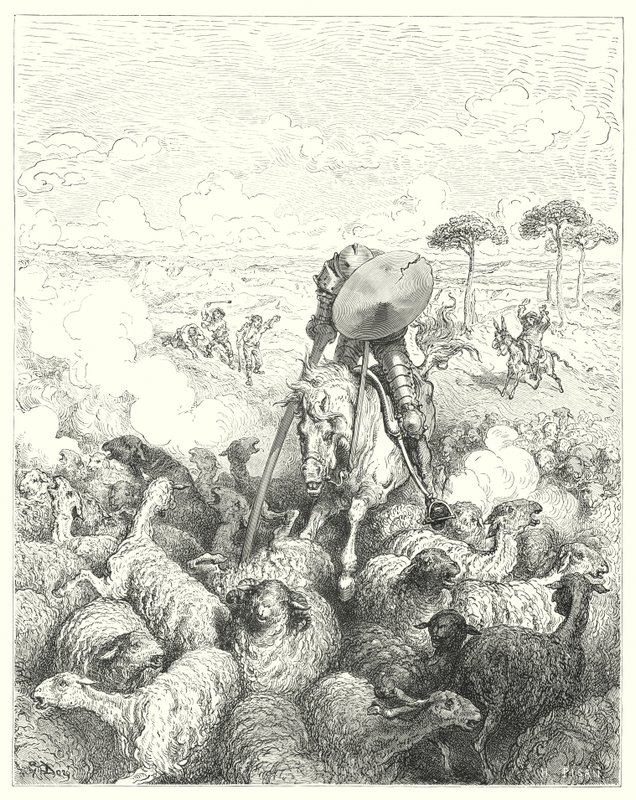 Gustave Dores Don Quixote: "He charged the squadron of sheep" (e.g. engraving) 作： ギュスターヴ・ドレ