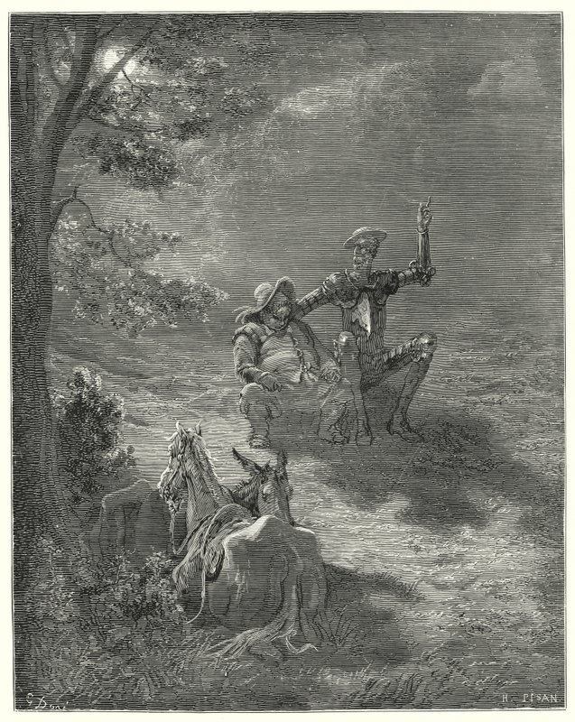 Gustave Dores Don Quixote: "In such discourses they passed a great part of the night" (e.g. engraving) 作： ギュスターヴ・ドレ
