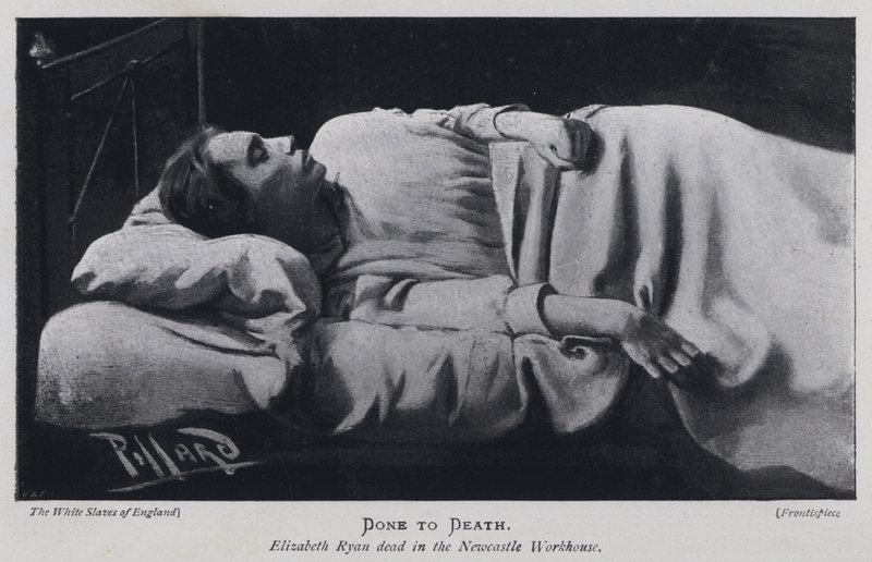 Done to Death、ニューカッスルワークハウスで死んだエリザベス・ライアン（モノクロ写真 作： ハロルド・ヒューム・ピファード