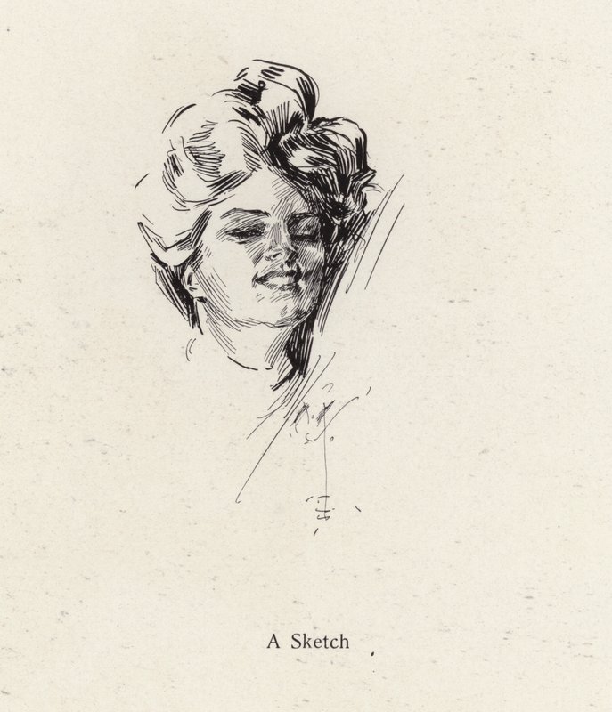 ペン画で描かれた女性の肖像（リトグラフ 作： ハリソン・フィッシャー