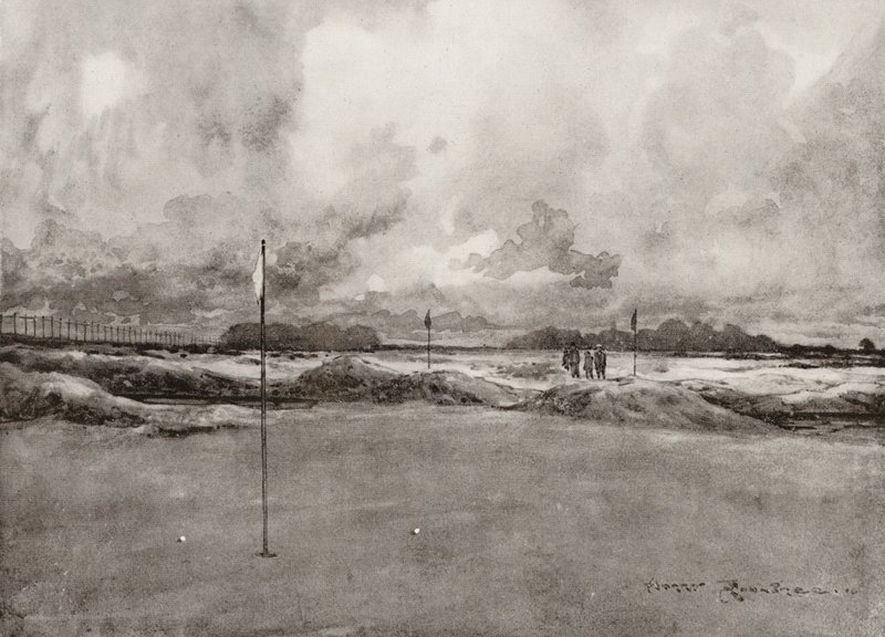 ゴルフコースミッチャム、7番グリーン（リトグラフ） 作： ハリー (1878-1950) ラウンツリー