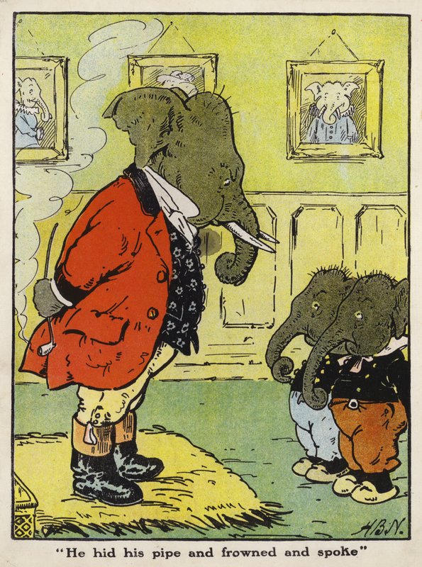 "He hiding his pipe and frowned and spoke" (カラーリトグラフ) 作： ハリー・B・ニールソン