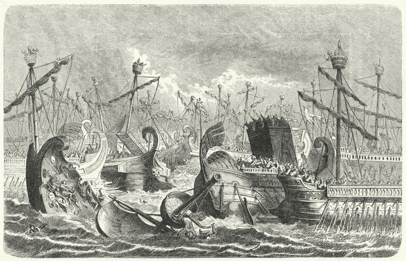 エイガテスの戦いにおけるローマ艦隊のカルタゴ人に対する勝利（紀元前241年）（エングレービング 作： ハインリッヒ・ロイテマン